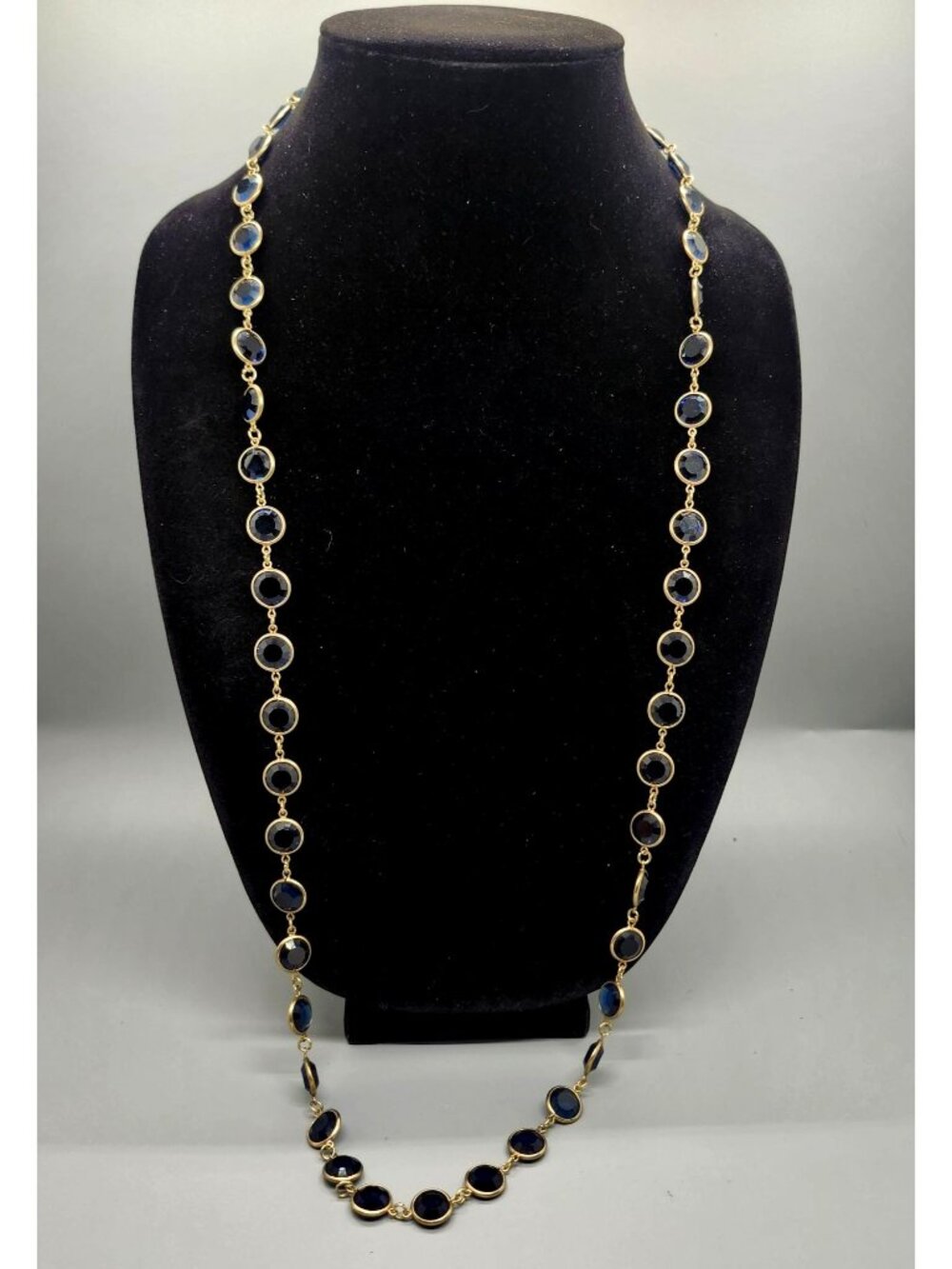 Gold-Plated Blue Stone Bezel Necklace With Adjustable Lobster Clasp Closure - El